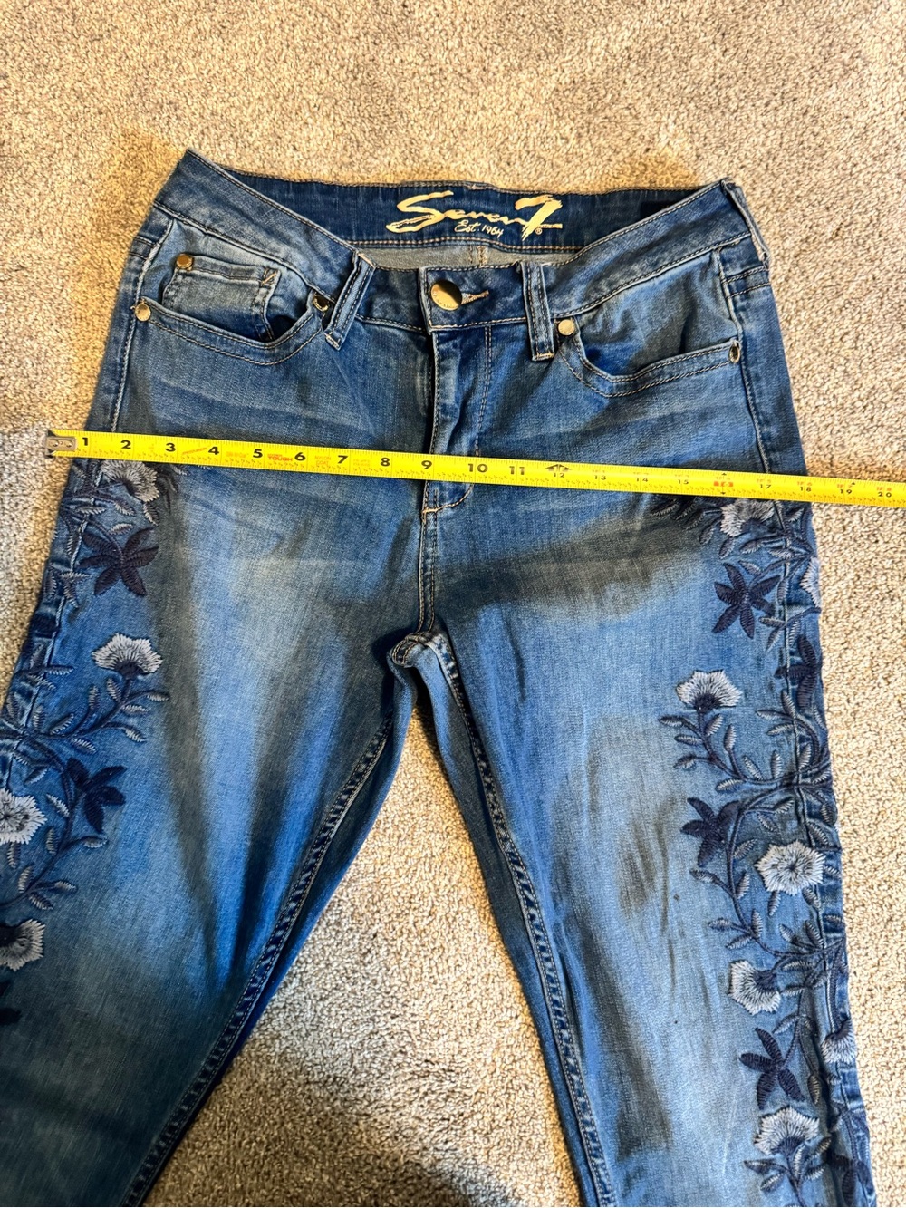Seven7 Blue Skinny Jeans with Navy Floral Embroidery - Picture 5 of 5